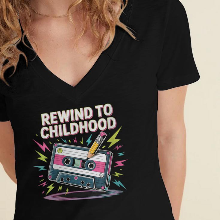 Elder Millennials Embracing 90s Rewind Nostalgia Vibes Women's Jersey Short Sleeve Deep V-Neck Tshirt Elder Millennials Embracing 90s Rewind Nostalgia Vibes Women's Jersey Short Sleeve Deep V-Neck Tshirt