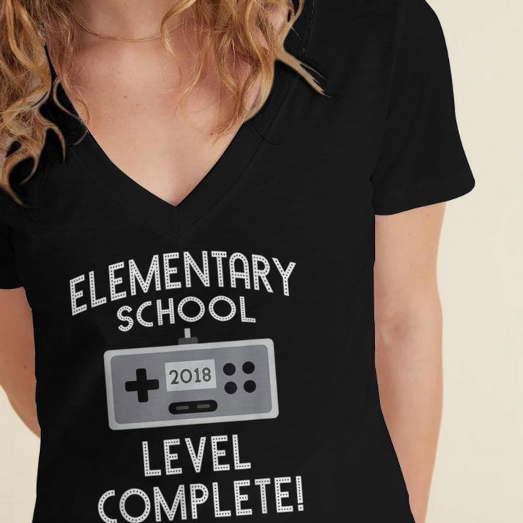 Elementary School Graduation Shirt Level Complete Gamer Women's Jersey Short Sleeve Deep V-Neck Tshirt