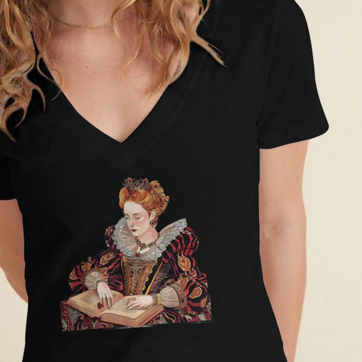 Elizabeth I Reading A Book Women's Jersey Short Sleeve Deep V-Neck Tshirt