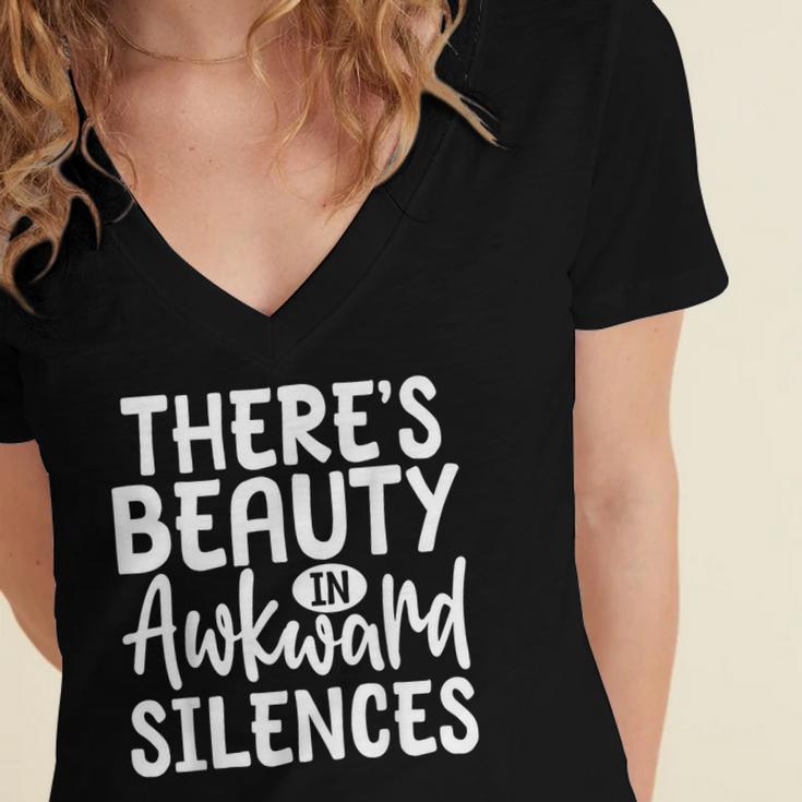 Embracing Awkward Silences Introvert Humor Antisocial Women's Jersey Short Sleeve Deep V-Neck Tshirt