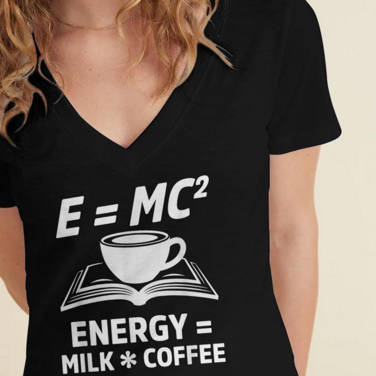 EMC2 Energy Milk x Coffee Science Book Math Lover Women's Jersey Short Sleeve Deep V-Neck Tshirt