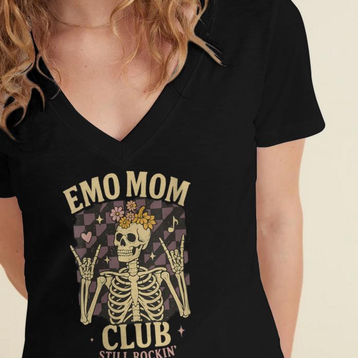 Emo Mom Club Still Rockin Skeleton Nostalgia Women Mother Women's Jersey Short Sleeve Deep V-Neck Tshirt