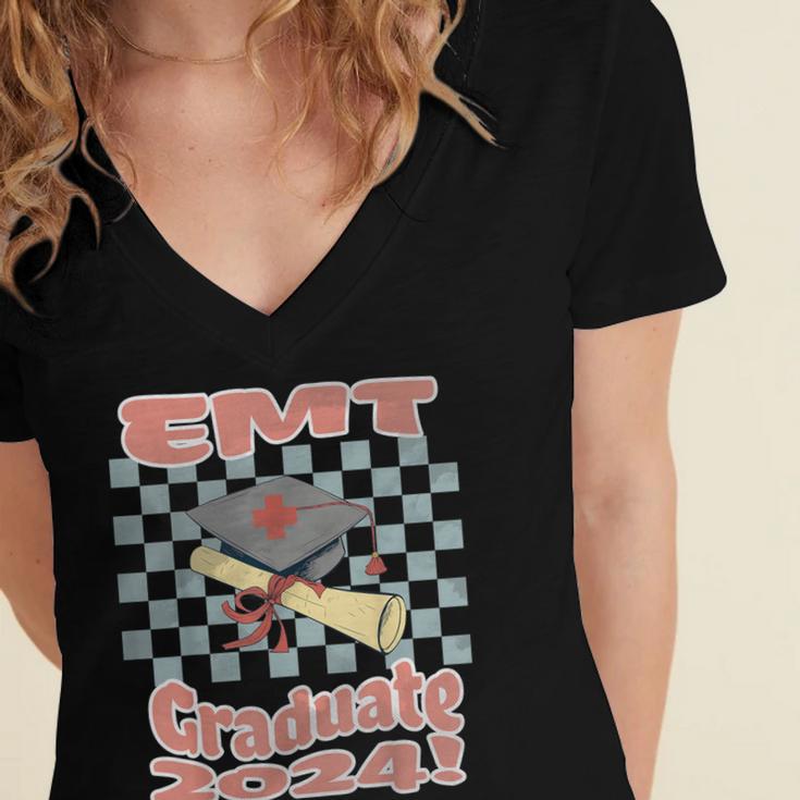 EMT Graduation Class Of 2024 Emergency Medical Tech Medic Women's Jersey Short Sleeve Deep V-Neck Tshirt