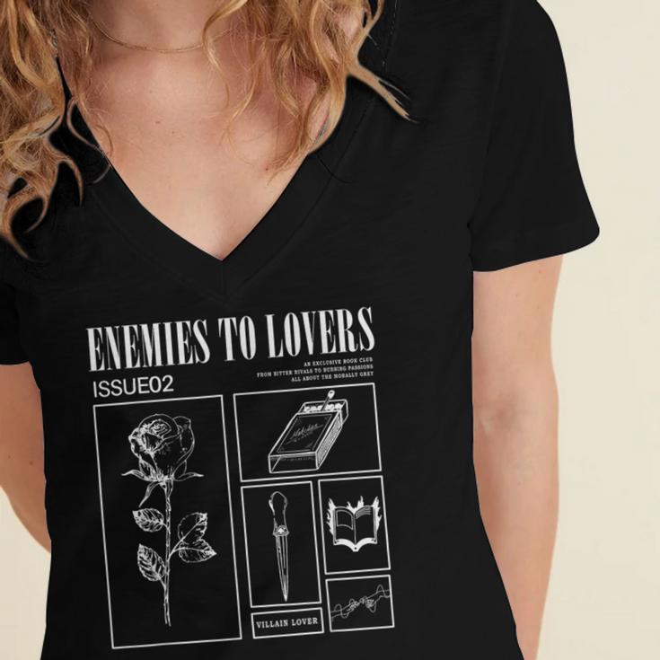 Enemies To Lovers Morally Grey Book Lover Romantasy Bookish Women's Jersey Short Sleeve Deep V-Neck Tshirt