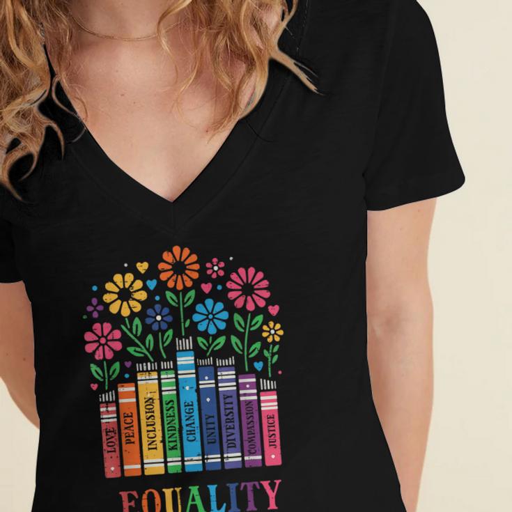 Equality Love Peace Compassion Books Protest Women Girls Kid Women's Jersey Short Sleeve Deep V-Neck Tshirt