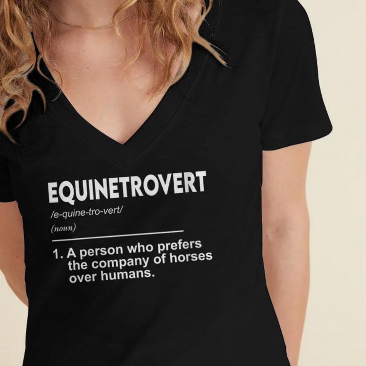 Equinetrovert Definition Equestrian Introvert Horse Lover Women's Jersey Short Sleeve Deep V-Neck Tshirt