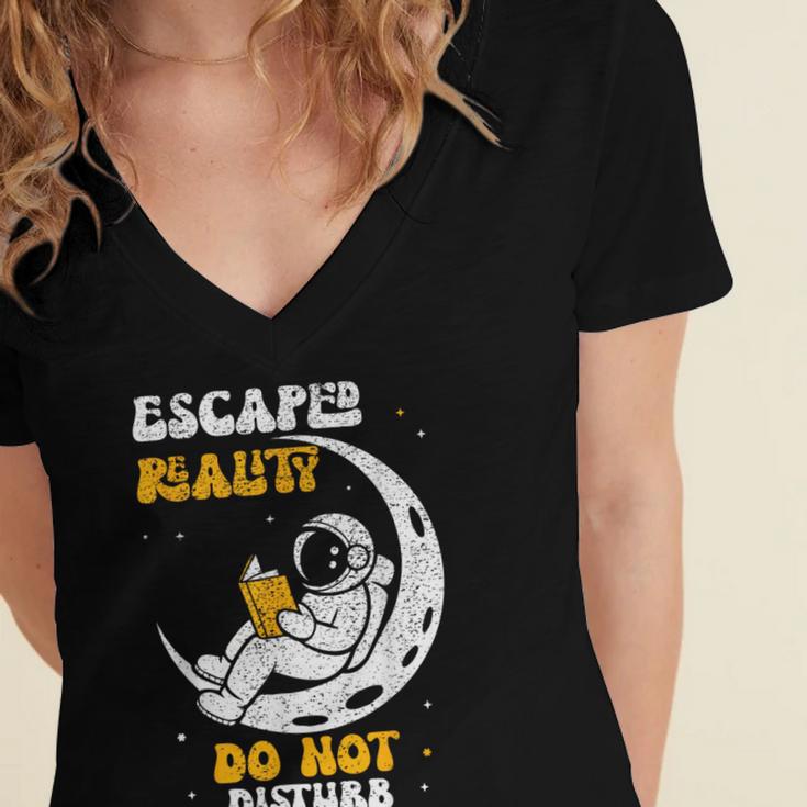Escaped Reality Do Not Disturb Book Lover Women's Jersey Short Sleeve Deep V-Neck Tshirt