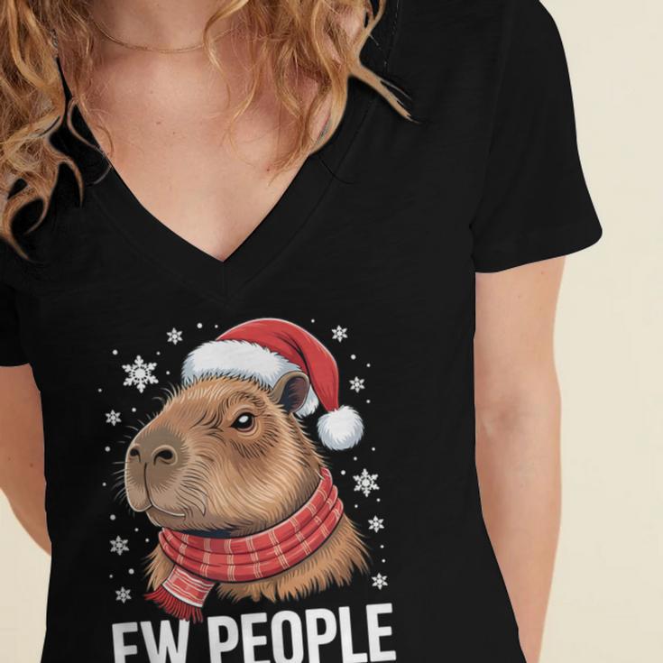 Ew People Capybara Christmas Introvert Holiday Humor Women's Jersey Short Sleeve Deep V-Neck Tshirt Ew People Capybara Christmas Introvert Holiday Humor Women's Jersey Short Sleeve Deep V-Neck Tshirt