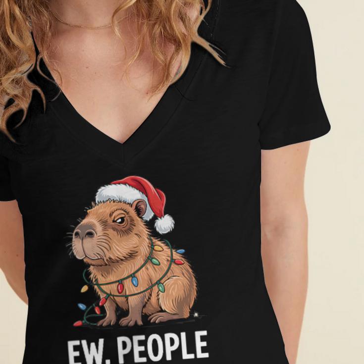 Ew People Capybara Christmas Lights Introvert Humor Women's Jersey Short Sleeve Deep V-Neck Tshirt Ew People Capybara Christmas Lights Introvert Humor Women's Jersey Short Sleeve Deep V-Neck Tshirt