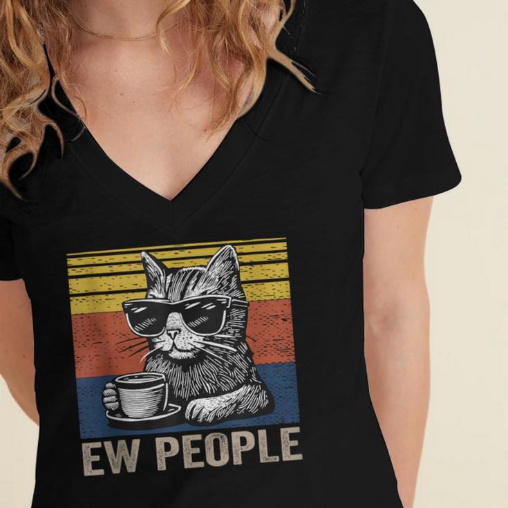 Ew People Introvert Cat Lover Crazy Vintage Cat Lady Women's Jersey Short Sleeve Deep V-Neck Tshirt Ew People Introvert Cat Lover Crazy Vintage Cat Lady Women's Jersey Short Sleeve Deep V-Neck Tshirt