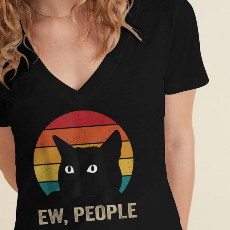 Ew People Introvert Cat Lover Cat Lady Vintage Women's Jersey Short Sleeve Deep V-Neck Tshirt