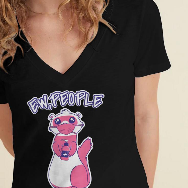 Ew People Introvert Ferrets Saying Mask Ferret Women's Jersey Short Sleeve Deep V-Neck Tshirt