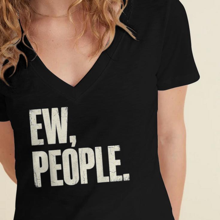 EW People Introvert Sarcastic Graphic Style Women's Jersey Short Sleeve Deep V-Neck Tshirt