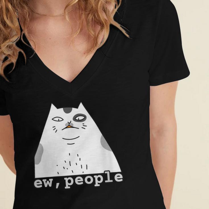 Ew People Introvert Sayings Sarcastic Cat Quote Women's Jersey Short Sleeve Deep V-Neck Tshirt