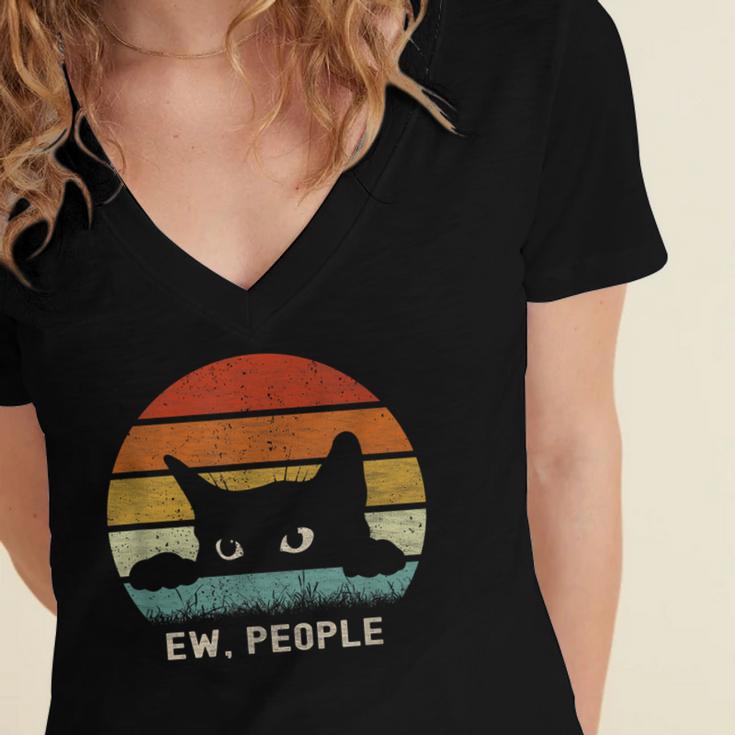 Ew People Retro Cat Cat Lover Introvert Women's Jersey Short Sleeve Deep V-Neck Tshirt