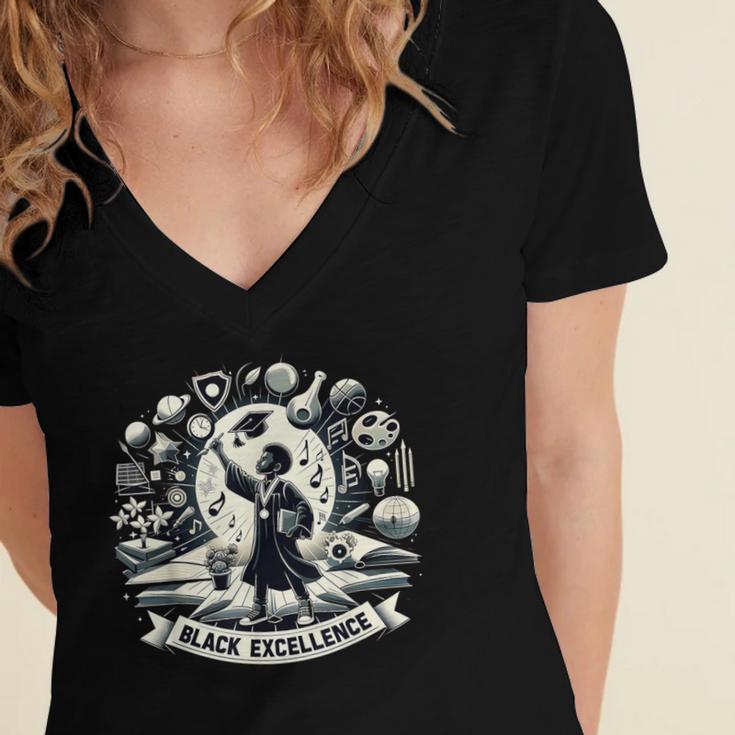 Excellence Graduation Black History Month Inspiring Women's Jersey Short Sleeve Deep V-Neck Tshirt