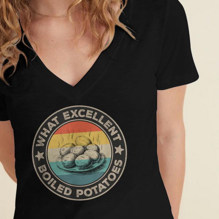 What Excellent Boiled Potatoes Retro Book Vintage Literature Women's Jersey Short Sleeve Deep V-Neck Tshirt