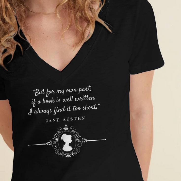 -Expectations Literary Book Club-J Jane Austen Poet Writer Mr Darcy Romantic Quote Women's Jersey Short Sleeve Deep V-Neck Tshirt