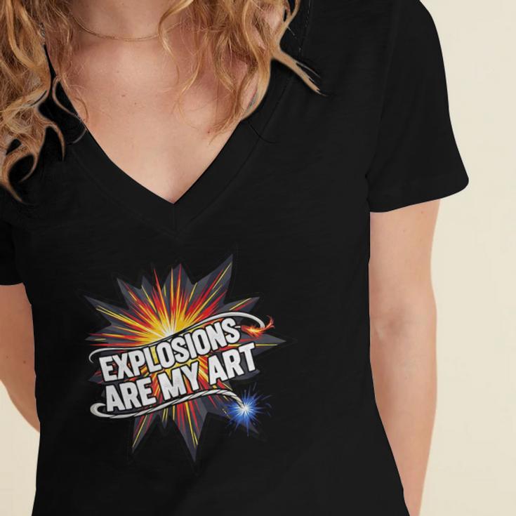 Explosions Are My Art Comic Book Boom Women's Jersey Short Sleeve Deep V-Neck Tshirt