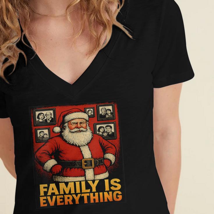 Family Christmas Retro Santa Holiday Nostalgia Vibes Women's Jersey Short Sleeve Deep V-Neck Tshirt