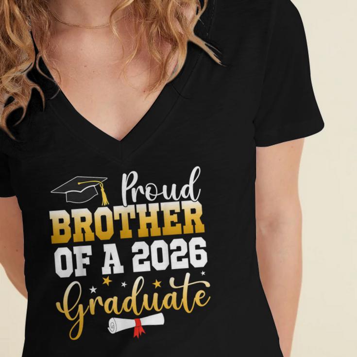 Family Graduation Party Proud Brother Of A 2026 Graduate Women's Jersey Short Sleeve Deep V-Neck Tshirt