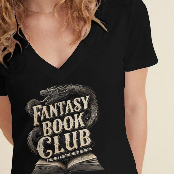 Fantasy Book Club Dragons For Women Men Or Kids Reading Women's Jersey Short Sleeve Deep V-Neck Tshirt