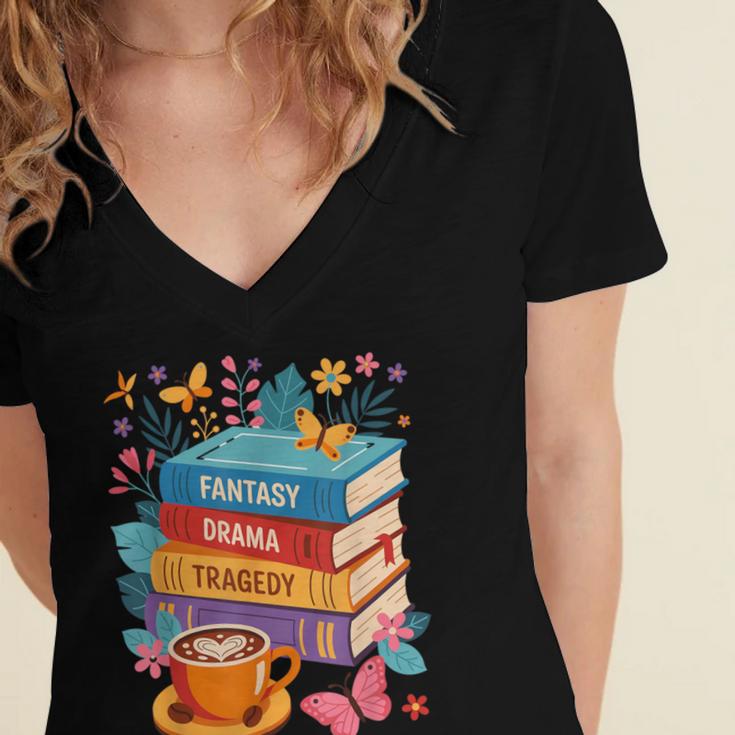 Fantasy Drama Tragedy Books Subtle Anti-Trump Women's Jersey Short Sleeve Deep V-Neck Tshirt