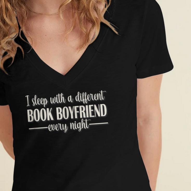 Fantasy Romantasy Novels Lover Sleep With Book Boyfriend Women's Jersey Short Sleeve Deep V-Neck Tshirt