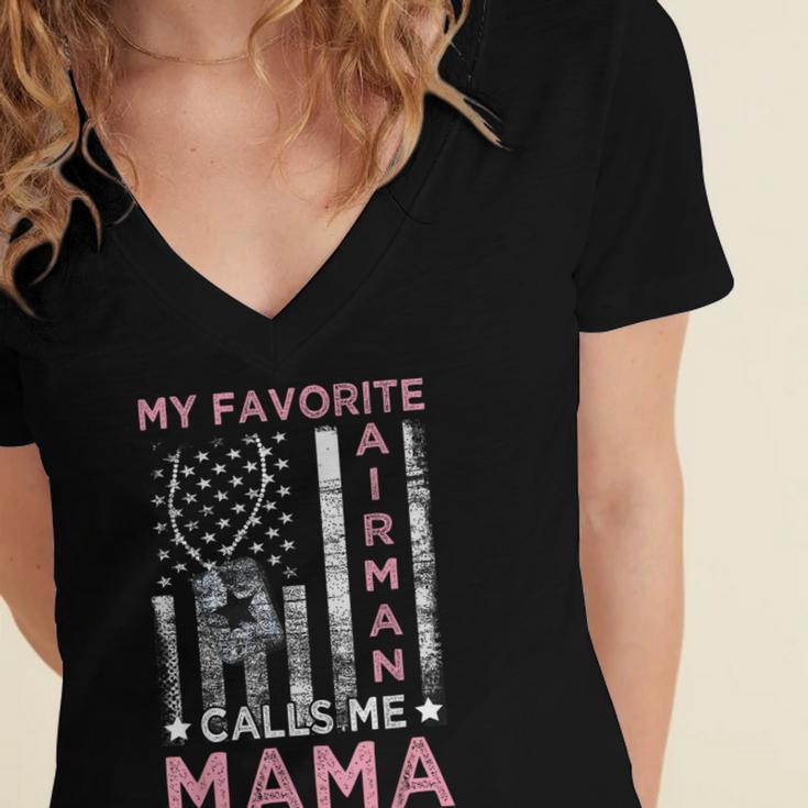 My Favorite Airman Calls Me Mama Airman Graduation Mom Women's Jersey Short Sleeve Deep V-Neck Tshirt