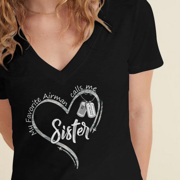 My Favorite Airman Calls Me Sister USAF Graduation Sister Women's Jersey Short Sleeve Deep V-Neck Tshirt