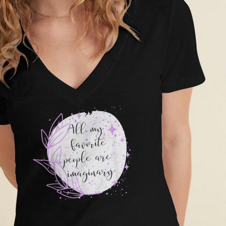All My Favorite People Are Imaginary Book Lover Idea Women's Jersey Short Sleeve Deep V-Neck Tshirt