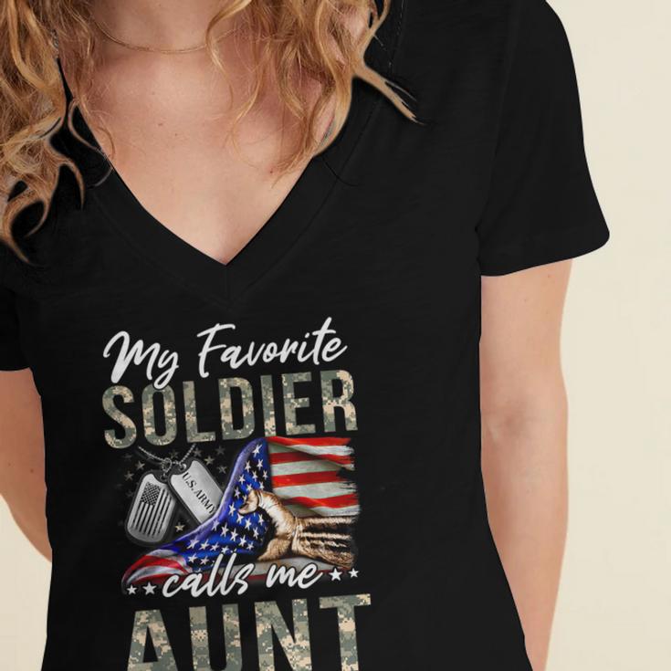 My Favorite Soldier Calls Me Aunt US Army Graduation Aunt Women's Jersey Short Sleeve Deep V-Neck Tshirt