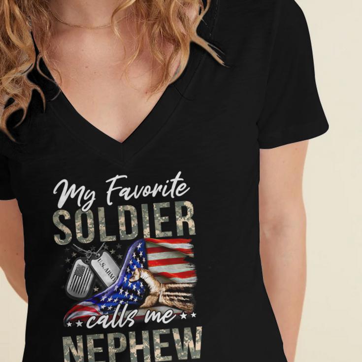My Favorite Soldier Calls Me Nephew Army Graduation Nephew Women's Jersey Short Sleeve Deep V-Neck Tshirt