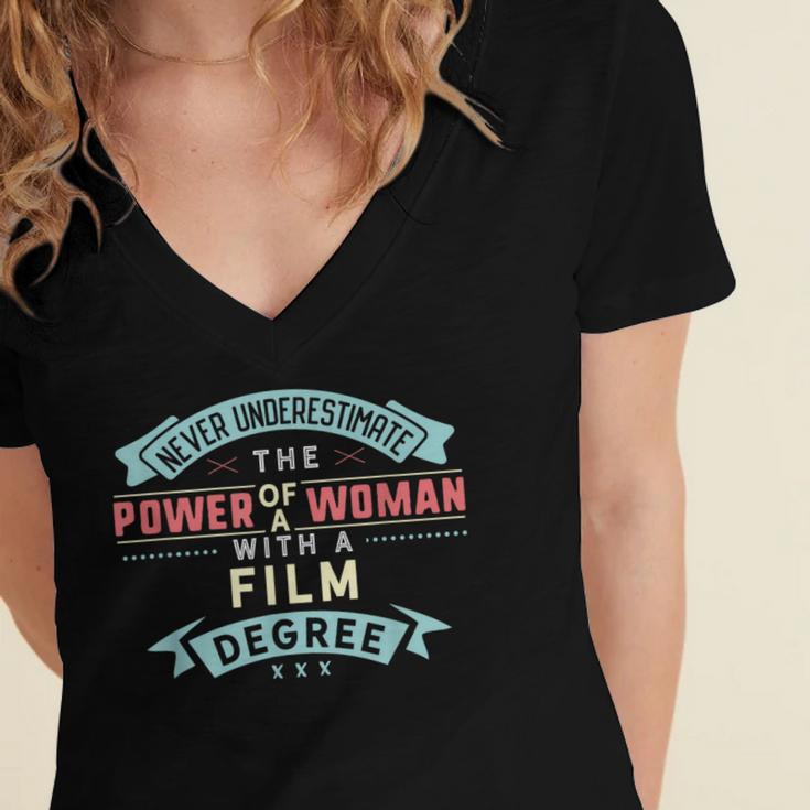 Film Degree Major Shirt Strong Woman Graduation Women's Jersey Short Sleeve Deep V-Neck Tshirt