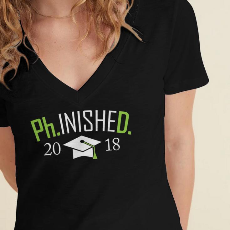 Finished PhD PhInished 2018 Graduation Shirt Women's Jersey Short Sleeve Deep V-Neck Tshirt