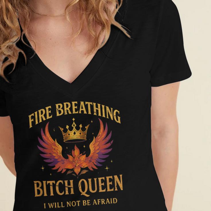 Fire Breathing Bitch Queen I Will Not Be Afraid Fantasy Book Women's Jersey Short Sleeve Deep V-Neck Tshirt Fire Breathing Bitch Queen I Will Not Be Afraid Fantasy Book Women's Jersey Short Sleeve Deep V-Neck Tshirt