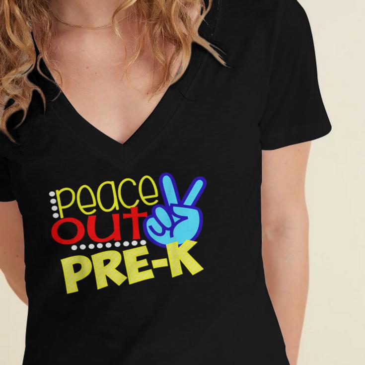 First Day Of School Shirt Peace Out Pre-K Graduation Kids So Women's Jersey Short Sleeve Deep V-Neck Tshirt