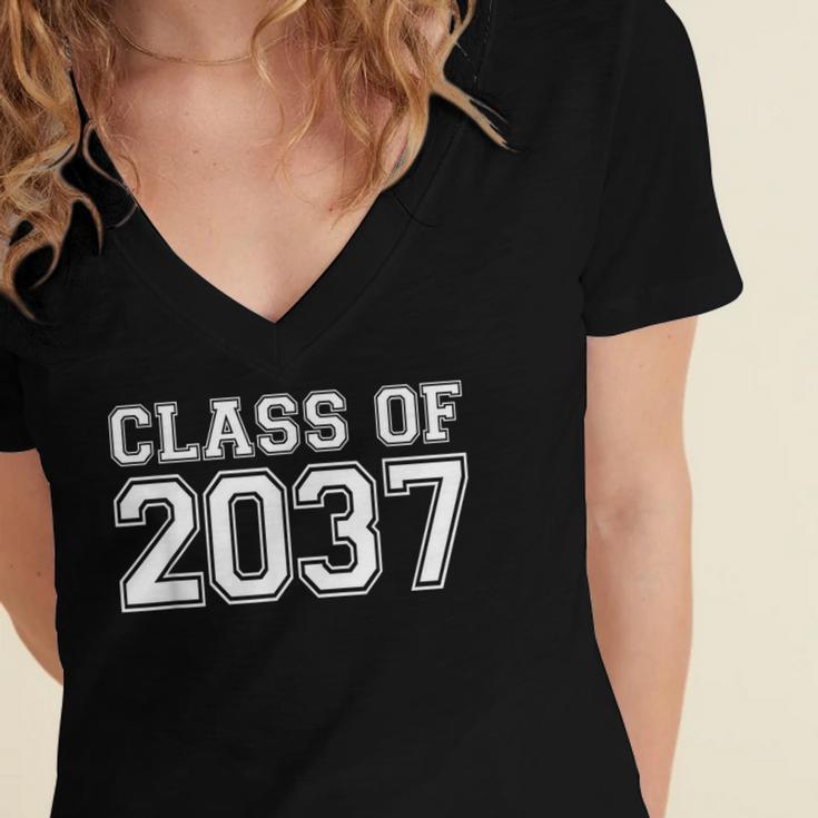 First Grade Class Of 2037 First Day School Graduation Kids Women's Jersey Short Sleeve Deep V-Neck Tshirt