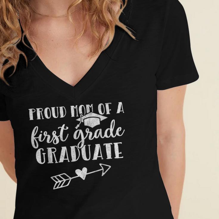 First Grade Graduation Mom Shirt Proud Mom First Grader Women's Jersey Short Sleeve Deep V-Neck Tshirt