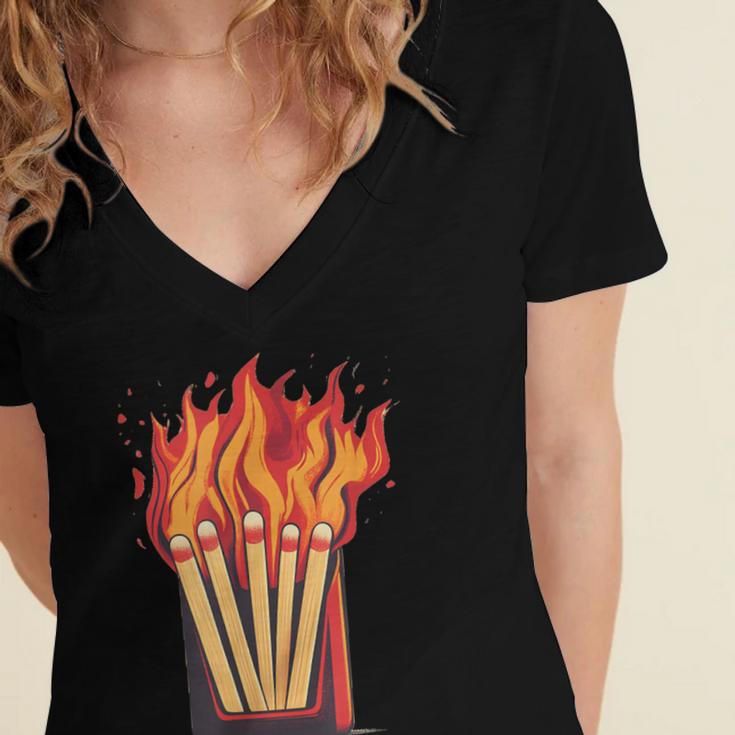 Flames And Lighter Costume For Matchbook Lovers Women's Jersey Short Sleeve Deep V-Neck Tshirt Flames And Lighter Costume For Matchbook Lovers Women's Jersey Short Sleeve Deep V-Neck Tshirt