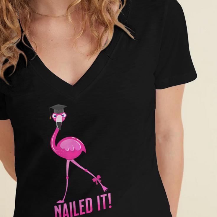 Flamingo Nailed It Graduation Flamingo Women's Jersey Short Sleeve Deep V-Neck Tshirt