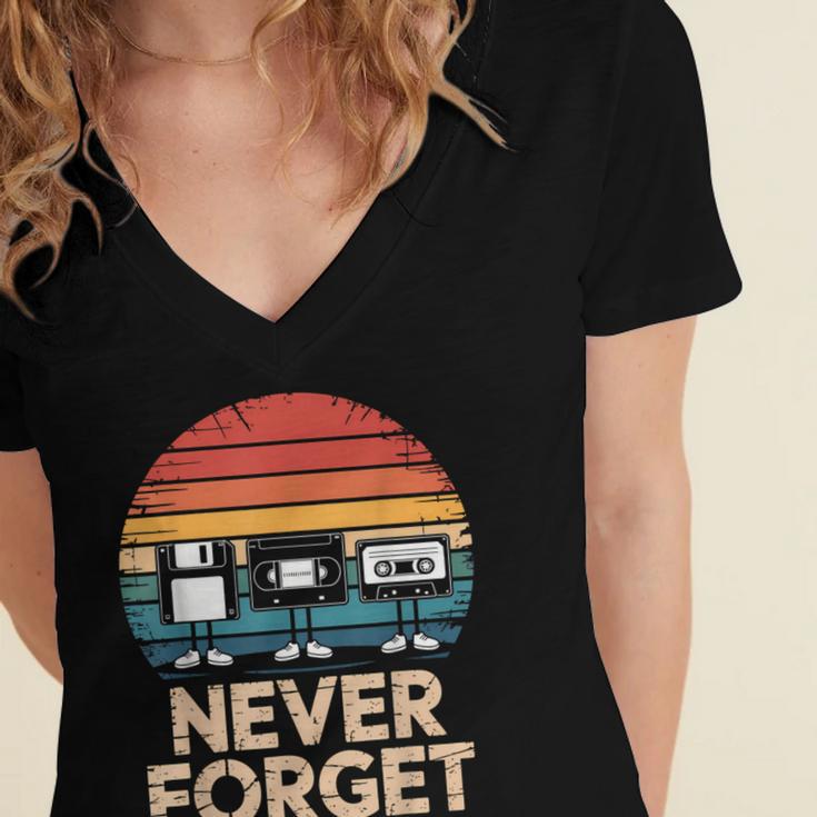 Floppy VHS Cassette Never Forget Retro 80s 90s Nostalgia Women's Jersey Short Sleeve Deep V-Neck Tshirt Floppy VHS Cassette Never Forget Retro 80s 90s Nostalgia Women's Jersey Short Sleeve Deep V-Neck Tshirt