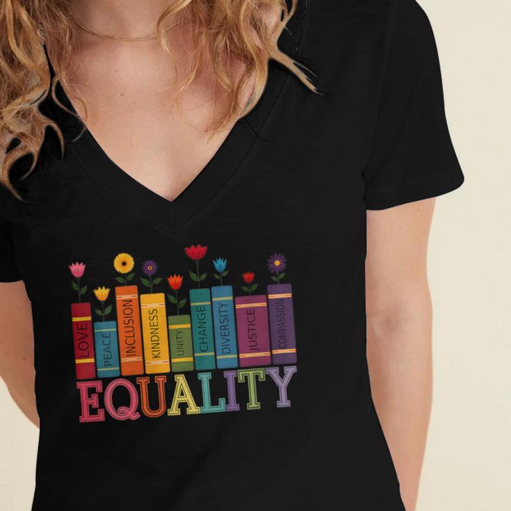 Floral Flower Book Equality Human Rights Women's Rights Women's Jersey Short Sleeve Deep V-Neck Tshirt