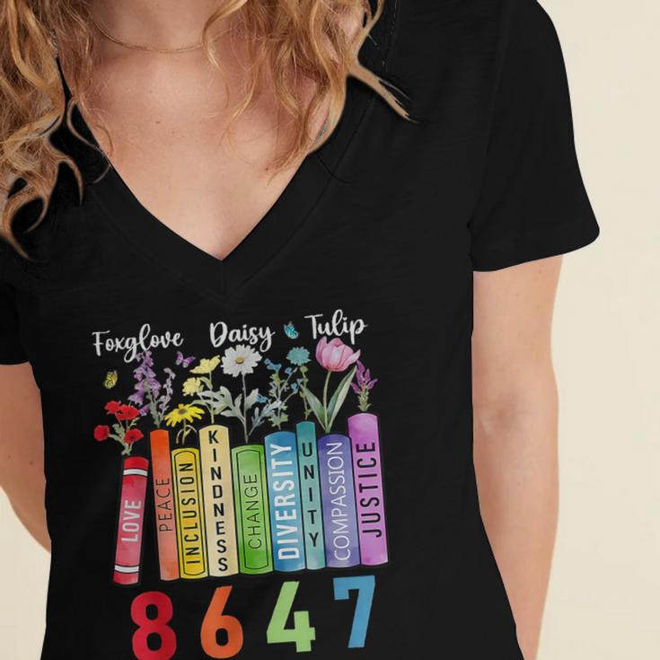 Floral Foxglove Daisy Tulip 8647 Books Lover Blooming Flower Women's Jersey Short Sleeve Deep V-Neck Tshirt Floral Foxglove Daisy Tulip 8647 Books Lover Blooming Flower Women's Jersey Short Sleeve Deep V-Neck Tshirt