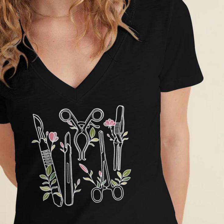 Floral Surgical Tech Surgery Medical Med School Graduation Women's Jersey Short Sleeve Deep V-Neck Tshirt