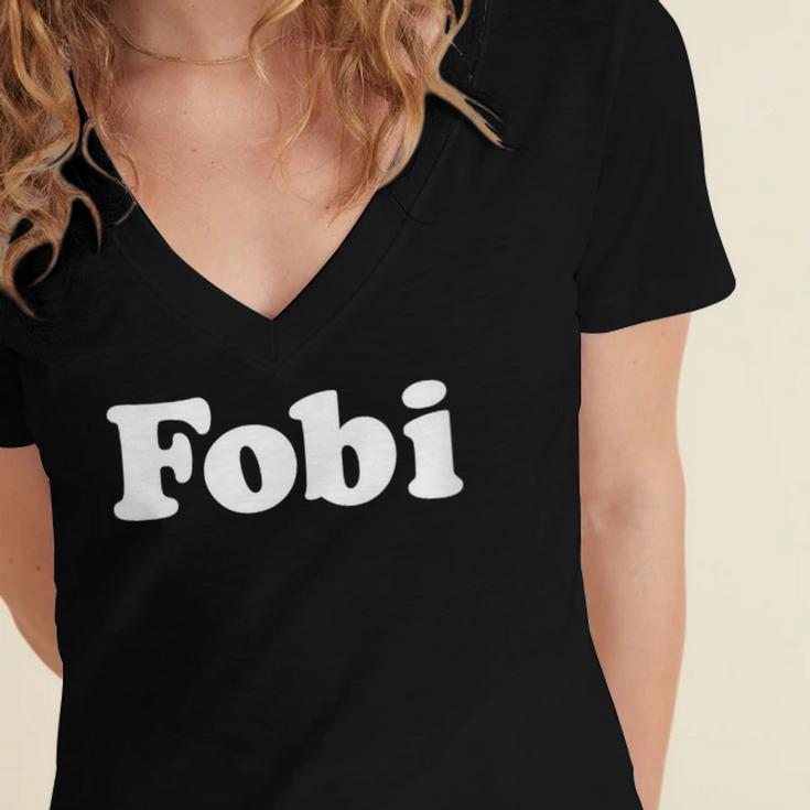 Fobi Fear Of Being Included Men Women Introvert Women's Jersey Short Sleeve Deep V-Neck Tshirt Fobi Fear Of Being Included Men Women Introvert Women's Jersey Short Sleeve Deep V-Neck Tshirt
