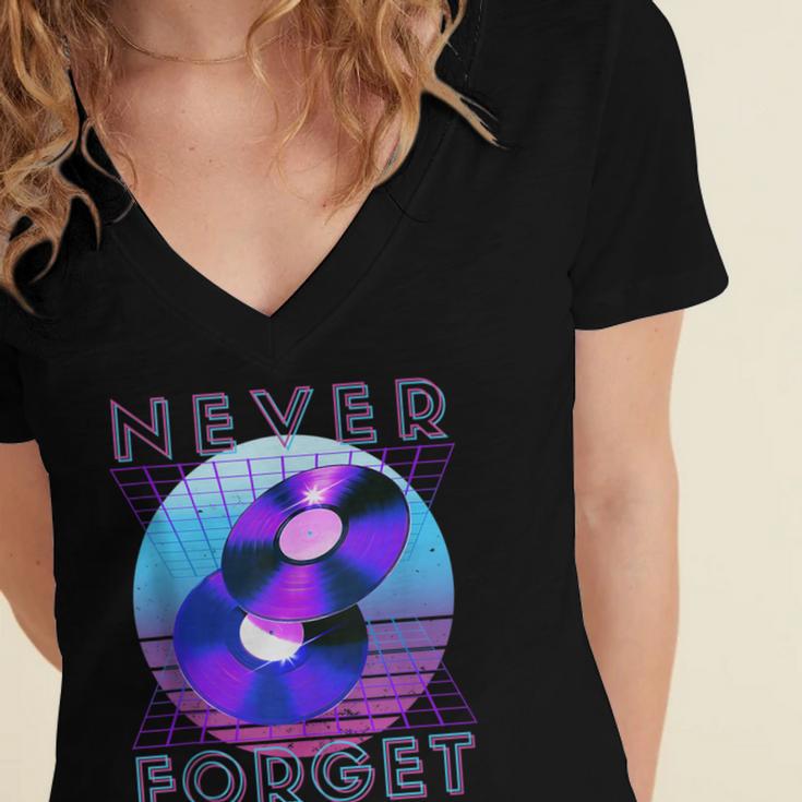Never Forget Retro 80s 90s Nostalgia Women's Jersey Short Sleeve Deep V-Neck Tshirt