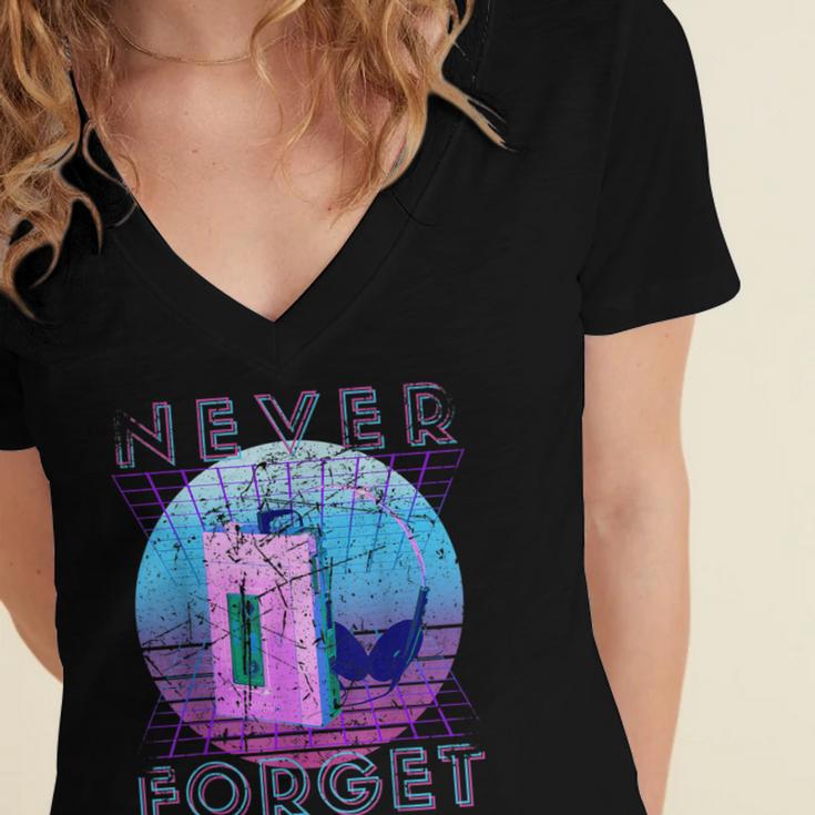 Never Forget Retro 80s 90s Nostalgia Women's Jersey Short Sleeve Deep V-Neck Tshirt