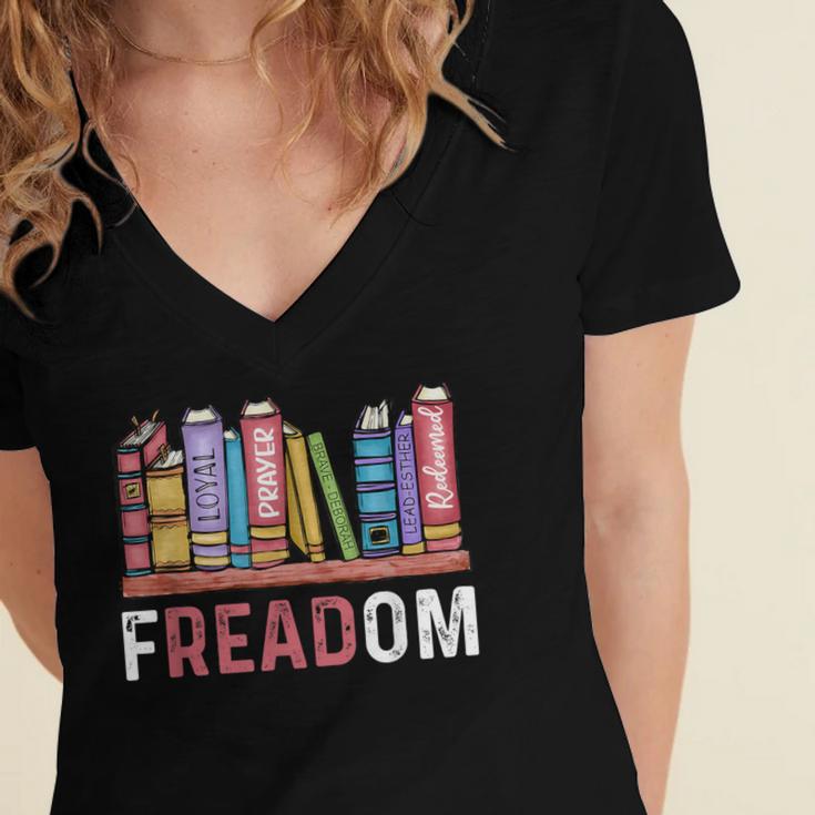 Freadom Anti Ban Books Freedom To Read Book Lover Reading Women's Jersey Short Sleeve Deep V-Neck Tshirt