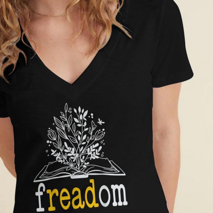 Freadom Freedom Read Banned Books Librarians Women's Jersey Short Sleeve Deep V-Neck Tshirt